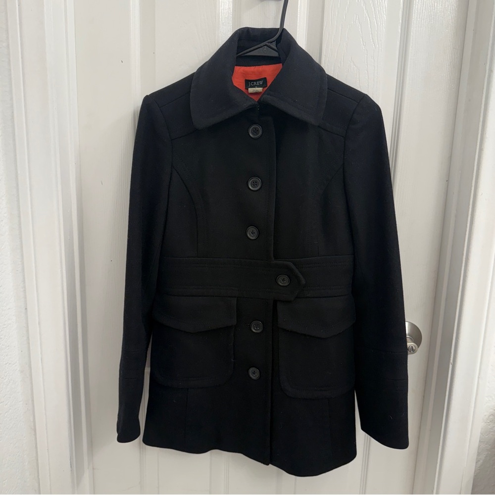 J. Crew Black Wool Blend Pea Coat with Button Front